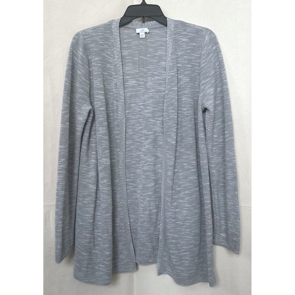 J. Jill Womens Grey Marled Cotton Linen Blend Open Front Knit Cardigan Sz M Cozy - Picture 1 of 9